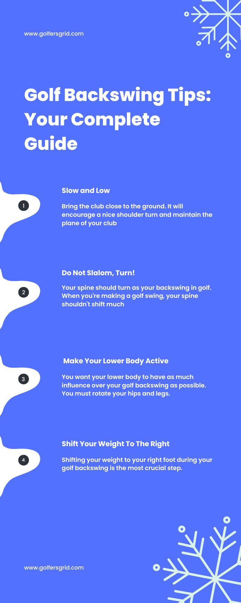 Golf Backswing Tips Summary An infographic summarizing the key tips for a better golf backswing